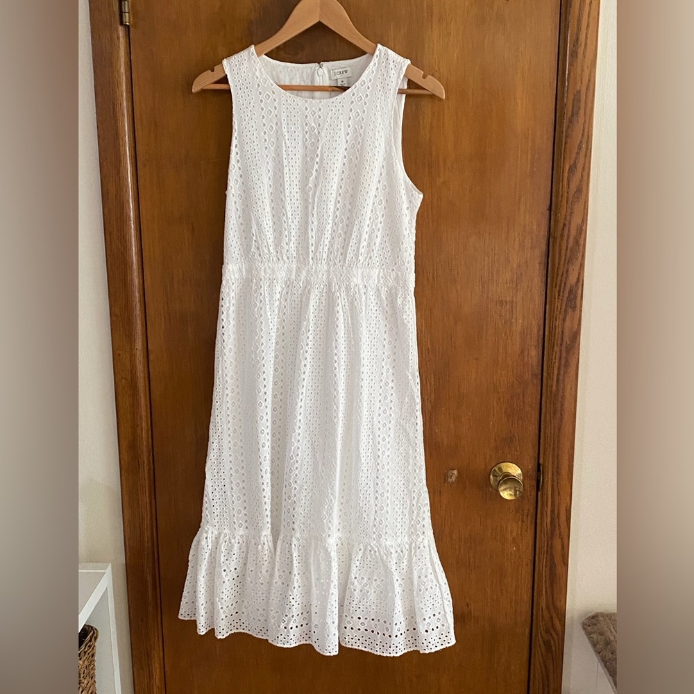 J Crew Factory Dress White Eyelet Cotton Tiered Sleeveless 8 New With Tags